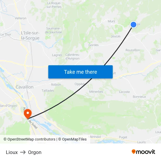 Lioux to Orgon map