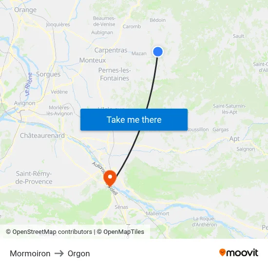 Mormoiron to Orgon map