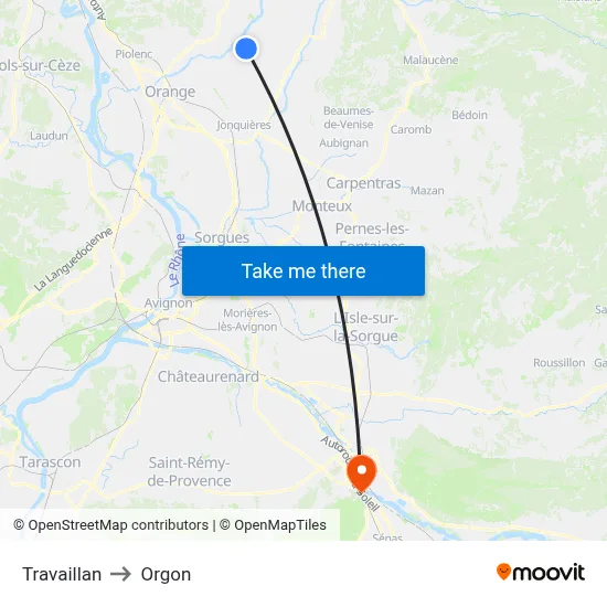 Travaillan to Orgon map