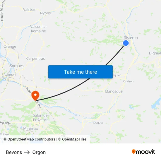 Bevons to Orgon map