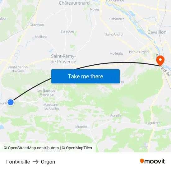 Fontvieille to Orgon map