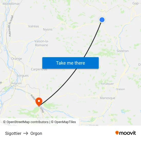 Sigottier to Orgon map