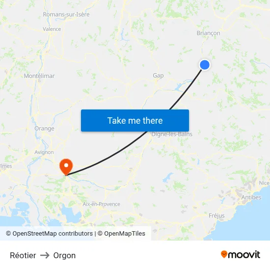 Réotier to Orgon map