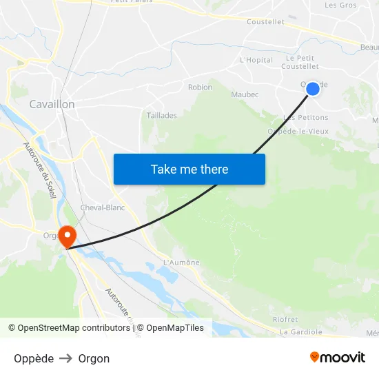 Oppède to Orgon map