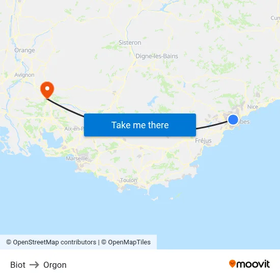 Biot to Orgon map