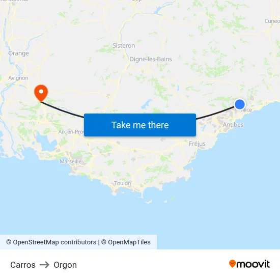 Carros to Orgon map