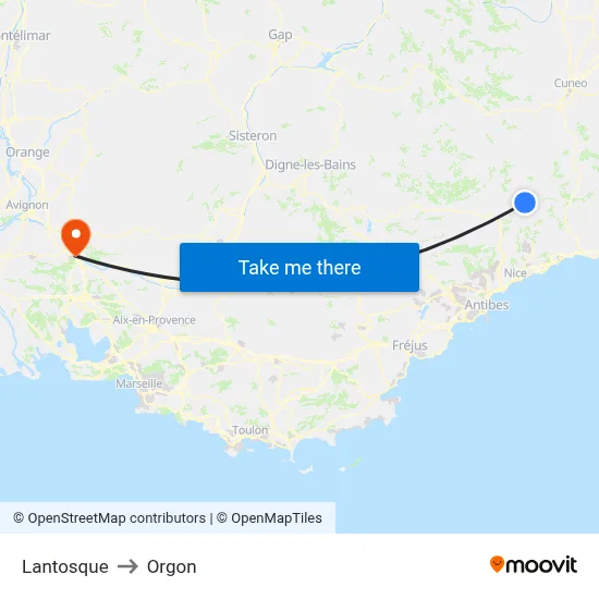 Lantosque to Orgon map