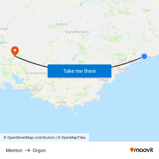 Menton to Orgon map