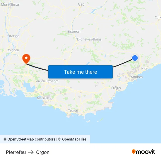 Pierrefeu to Orgon map