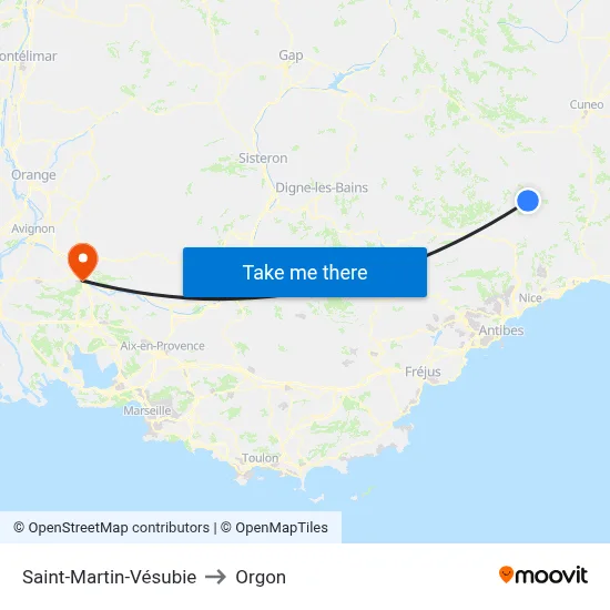Saint-Martin-Vésubie to Orgon map
