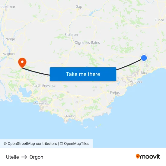 Utelle to Orgon map