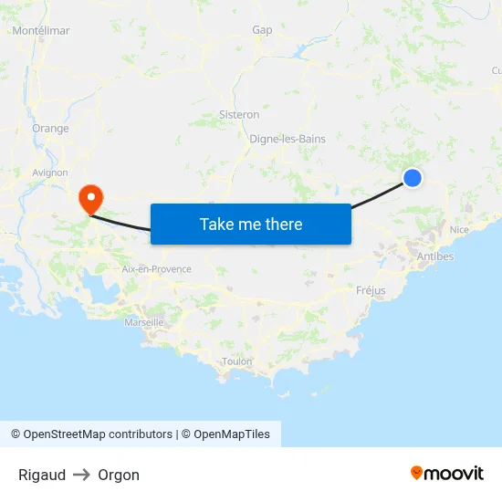 Rigaud to Orgon map