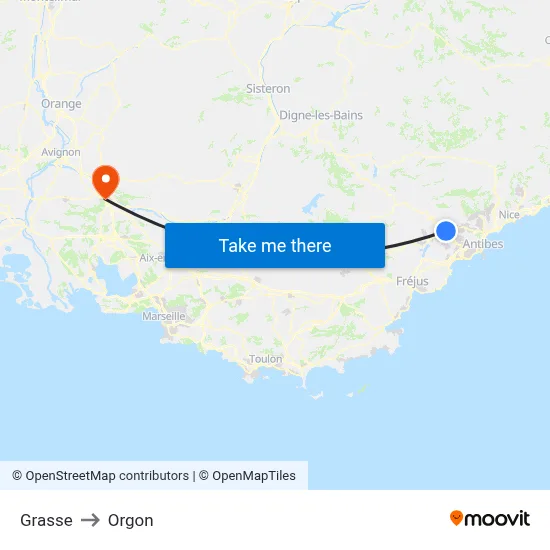 Grasse to Orgon map