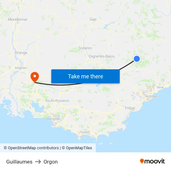 Guillaumes to Orgon map