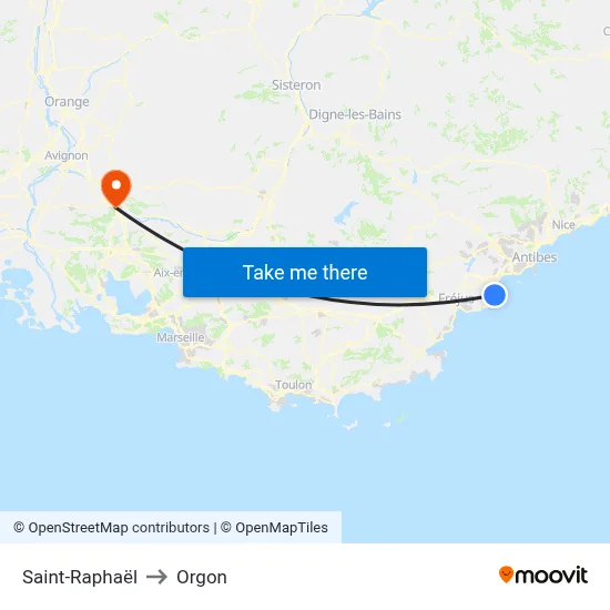 Saint-Raphaël to Orgon map
