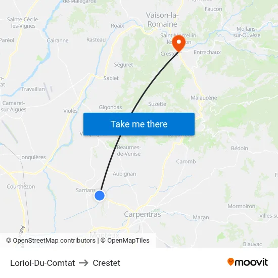 Loriol-Du-Comtat to Crestet map