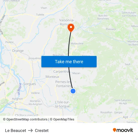 Le Beaucet to Crestet map