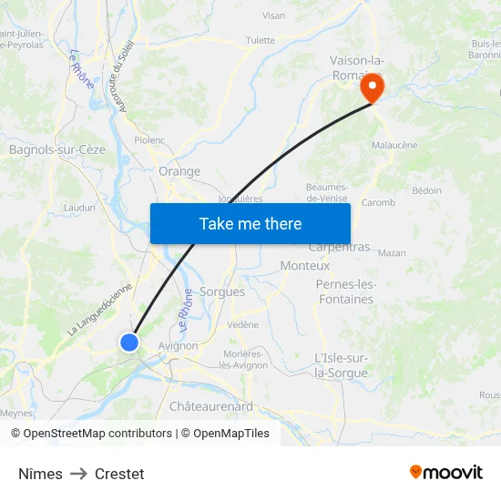 Nîmes to Crestet map