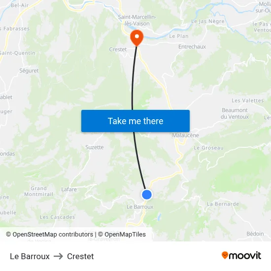Le Barroux to Crestet map