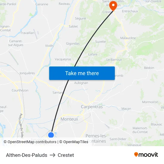 Althen-Des-Paluds to Crestet map