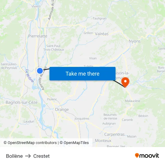 Bollène to Crestet map