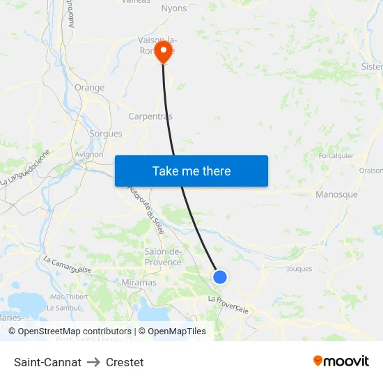Saint-Cannat to Crestet map