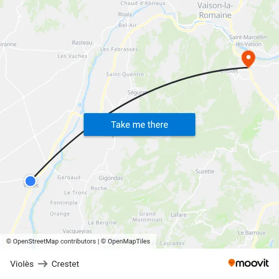 Violès to Crestet map
