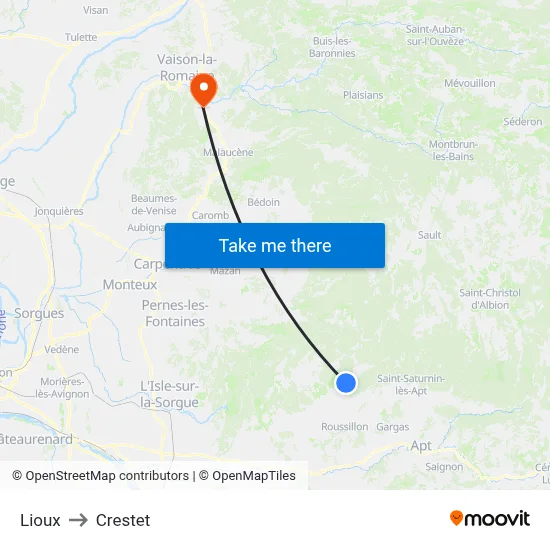Lioux to Crestet map