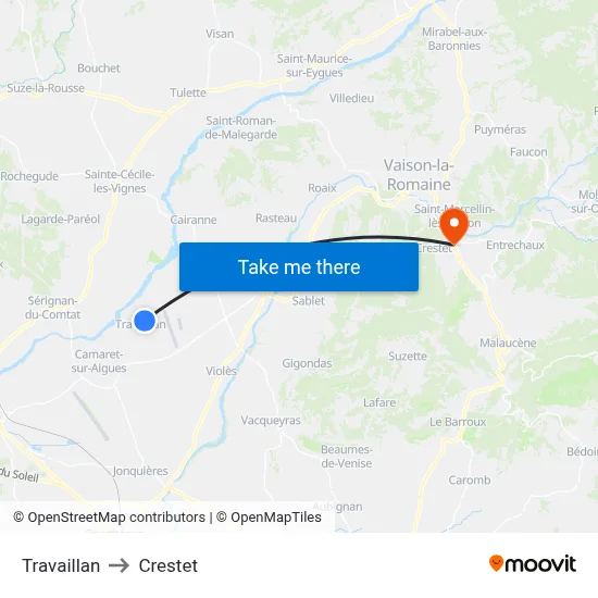 Travaillan to Crestet map