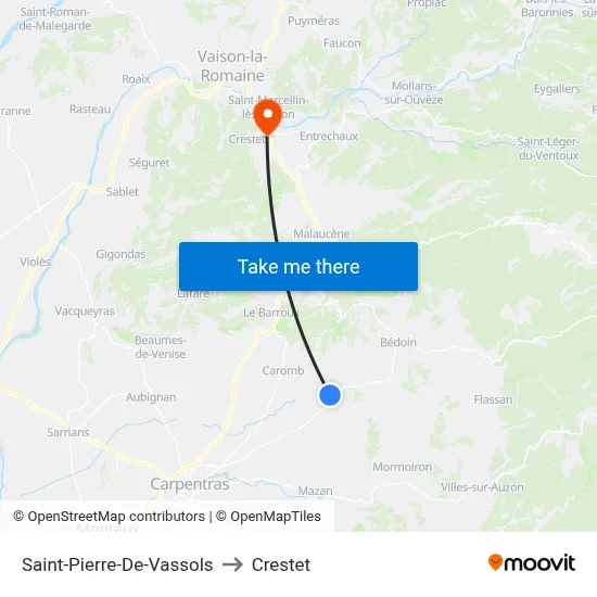Saint-Pierre-De-Vassols to Crestet map