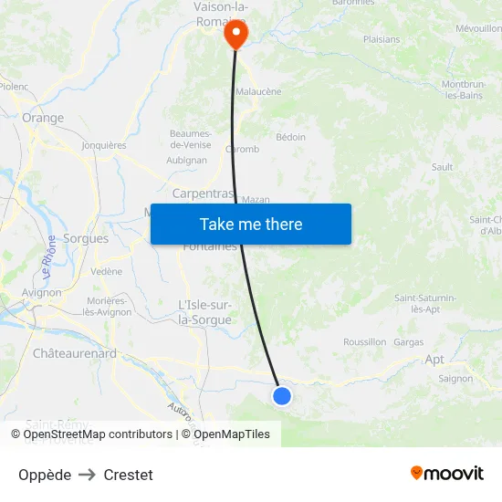 Oppède to Crestet map