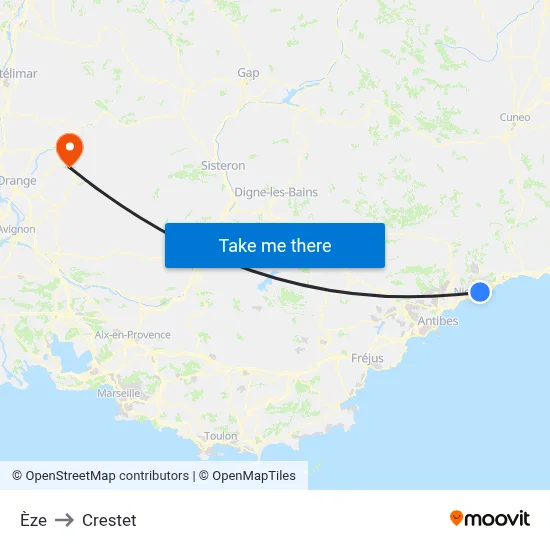 Èze to Crestet map