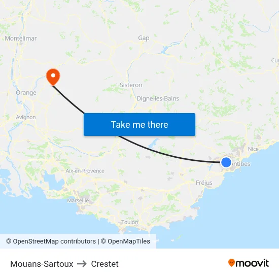 Mouans-Sartoux to Crestet map