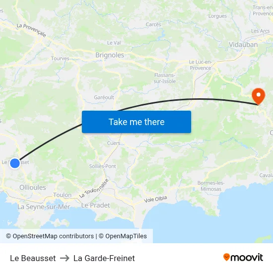 Le Beausset to La Garde-Freinet map