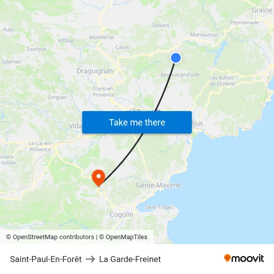 Saint-Paul-En-Forêt to La Garde-Freinet map