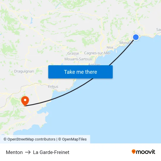 Menton to La Garde-Freinet map