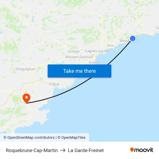 Roquebrune-Cap-Martin to La Garde-Freinet map