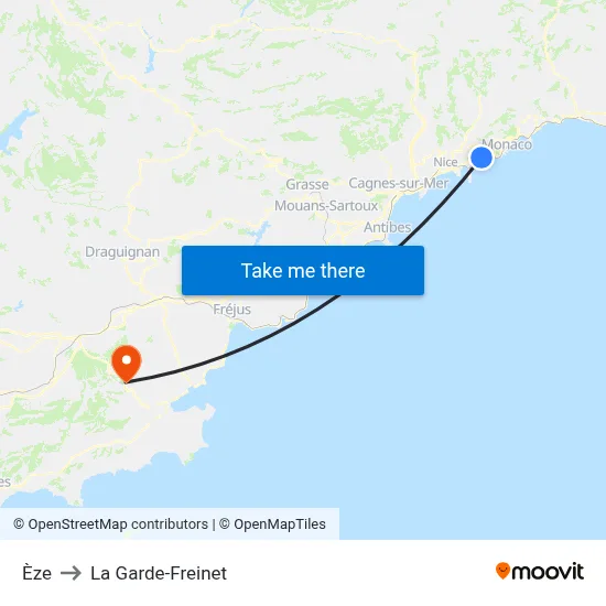 Èze to La Garde-Freinet map