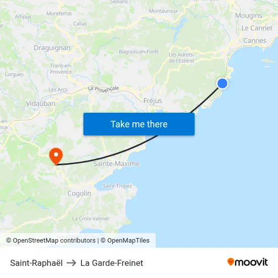 Saint-Raphaël to La Garde-Freinet map