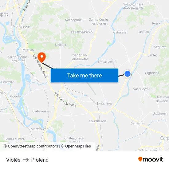 Violès to Piolenc map