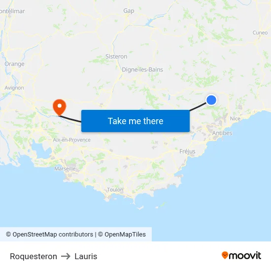 Roquesteron to Lauris map