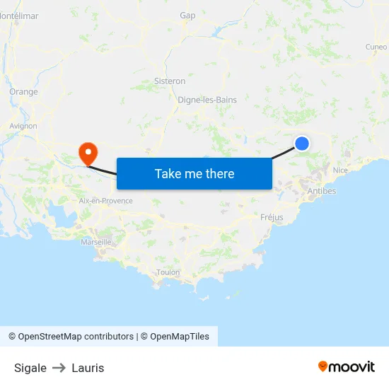 Sigale to Lauris map