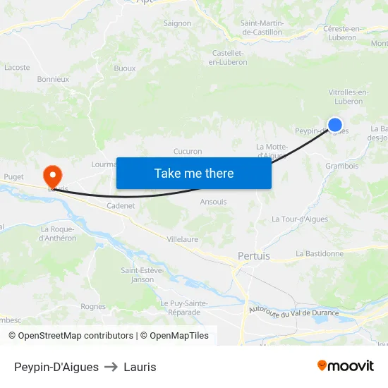 Peypin-D'Aigues to Lauris map