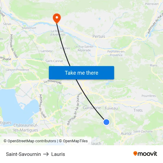 Saint-Savournin to Lauris map