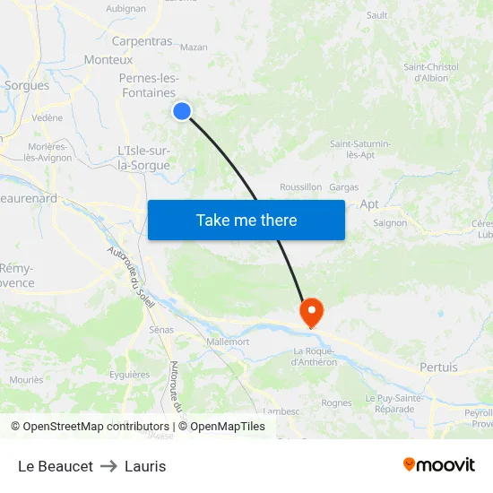 Le Beaucet to Lauris map