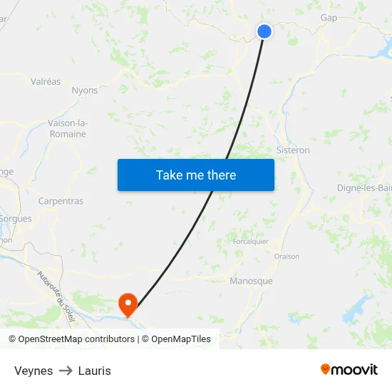 Veynes to Lauris map