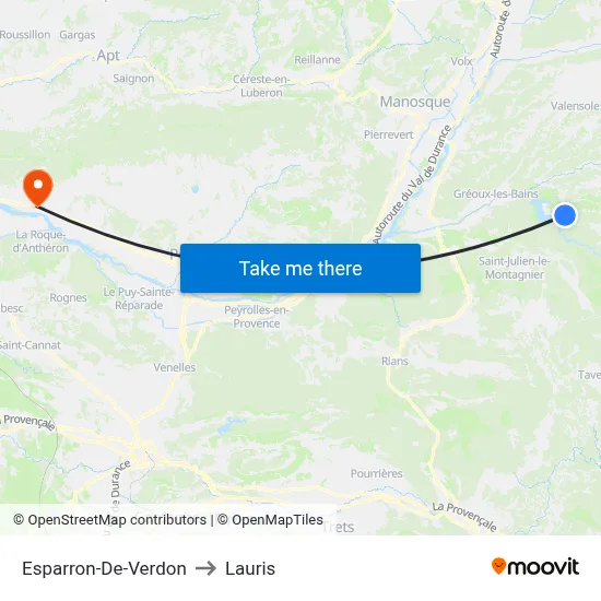 Esparron-De-Verdon to Lauris map