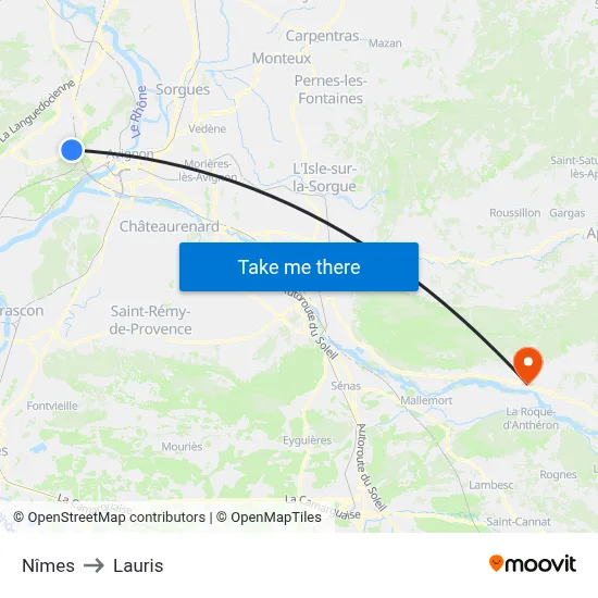 Nîmes to Lauris map