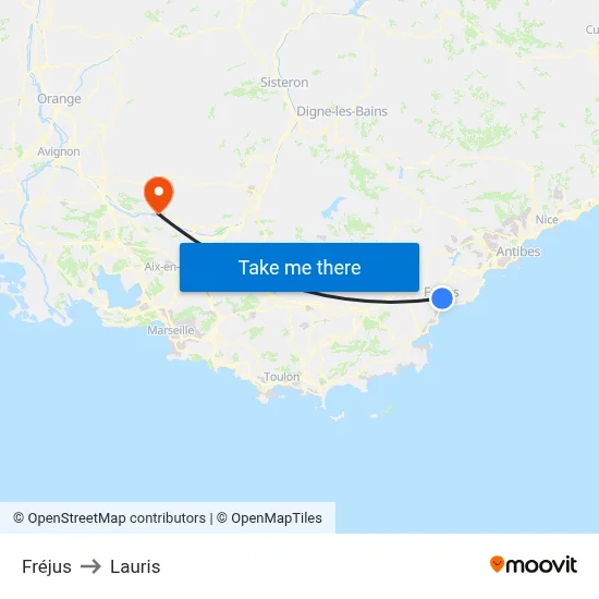 Fréjus to Lauris map