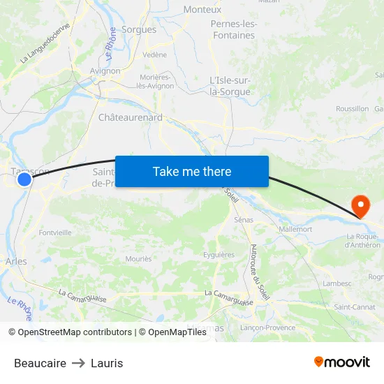 Beaucaire to Lauris map